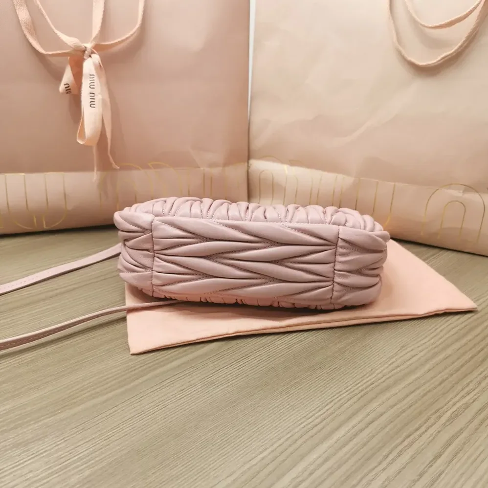 Miu Miu Wander Matelassé Nappa Leather Hobo Bag for Women in Alabaster Pink Miu Miu Wander Matelassé Nappa Leather Hobo Bag for Women in Alabaster Pink