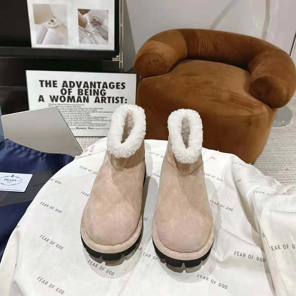Prada Shearling Booties with Rubber Triangle Logo for Unisex Prada Shearling Booties with Rubber Triangle Logo for Unisex