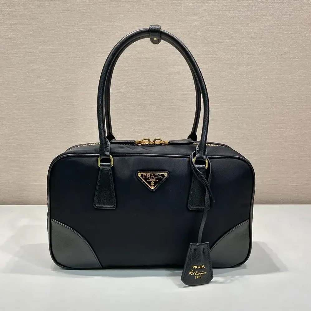 Prada Re-Edition 1978 Medium Re-Nylon and Saffiano Leather Two-handle Bag for Women in Black