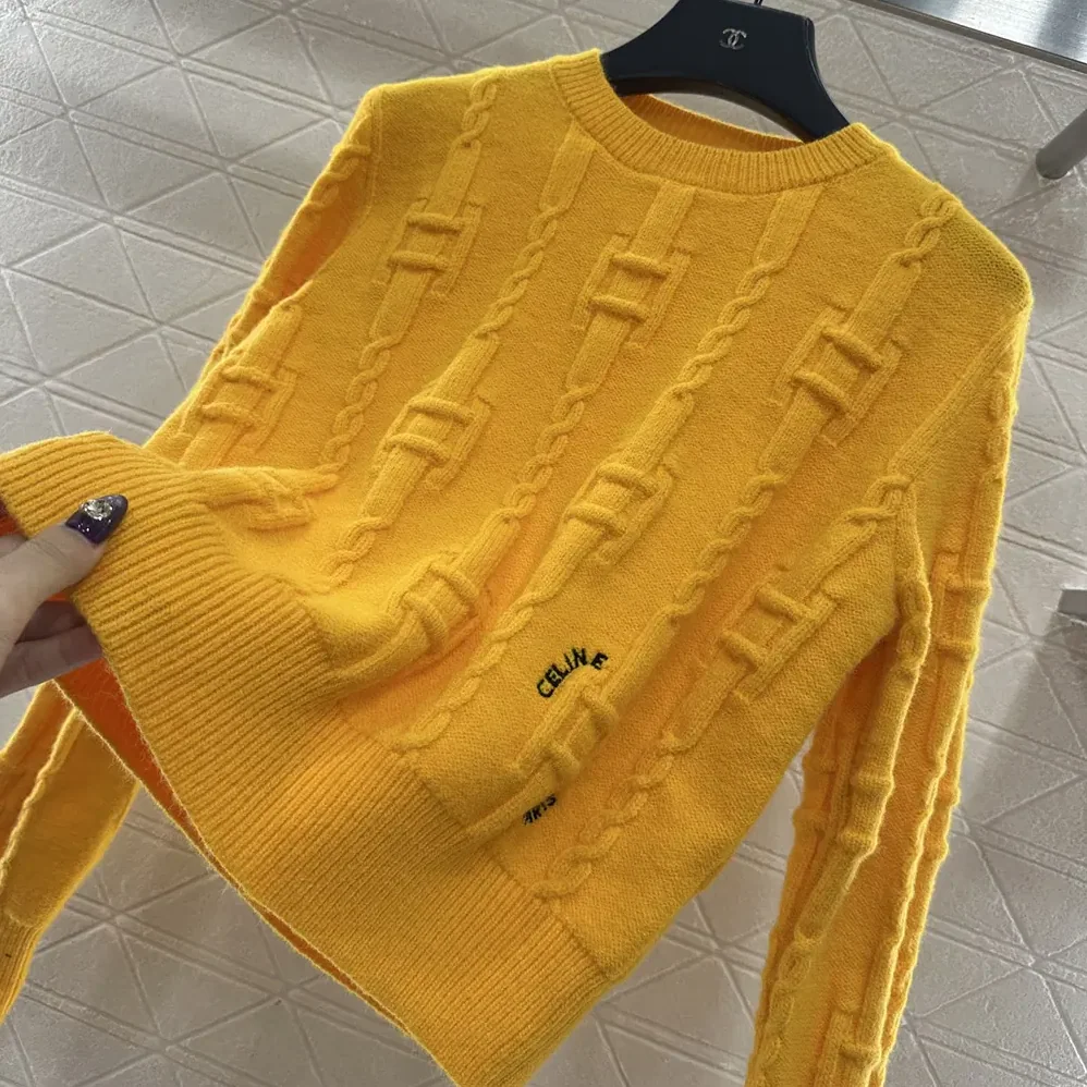 Celine Crewneck Sweater in Chains Cashmere for Women in Yellow