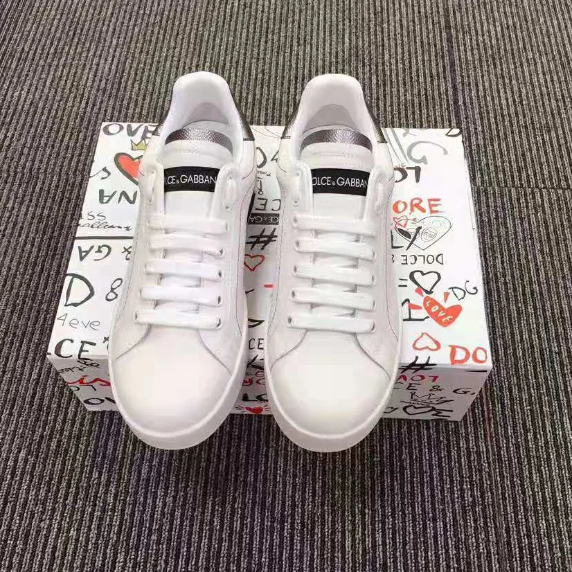 Dolce Gabbana D&G Calfskin Nappa Portofino Sneakers for Women in Silver Dolce Gabbana D&G Calfskin Nappa Portofino Sneakers for Women in Silver