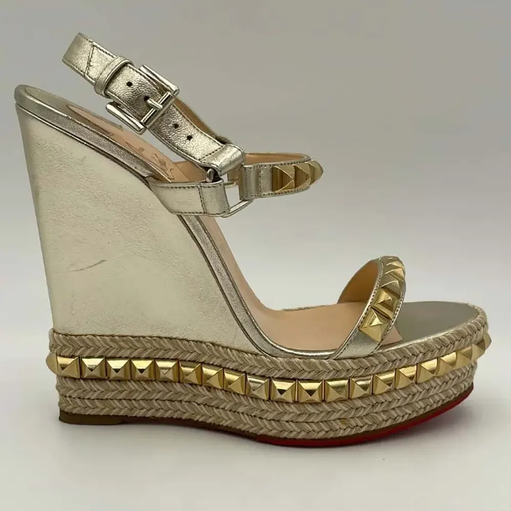 Christian Louboutin Platine Leather Calf Leather/Studded Cataclou 140 Platform Espadrille for Women Christian Louboutin Platine Leather Calf Leather/Studded Cataclou 140 Platform Espadrille for Women