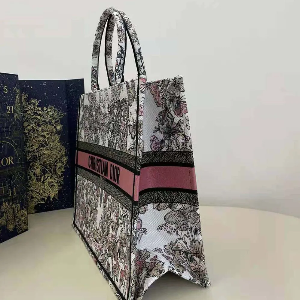 Dior Large Dior Book Tote White and Pastel Pink Butterfly Around The World Embroidery for Women Dior Large Dior Book Tote White and Pastel Pink Butterfly Around The World Embroidery for Women