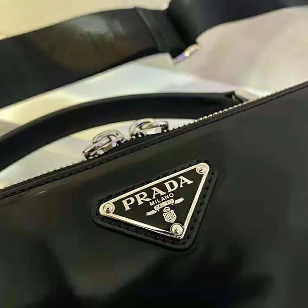 Prada Prada Brique Brushed Leather Bag for Women in Black Prada Prada Brique Brushed Leather Bag for Women in Black