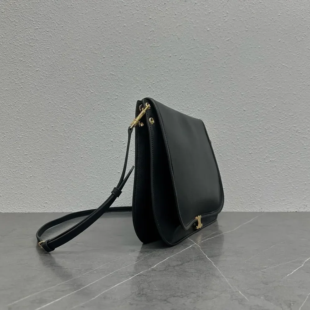 Celine Soft Triomphe Besace in Supple Shiny Lambskin for Women in Black Celine Soft Triomphe Besace in Supple Shiny Lambskin for Women in Black