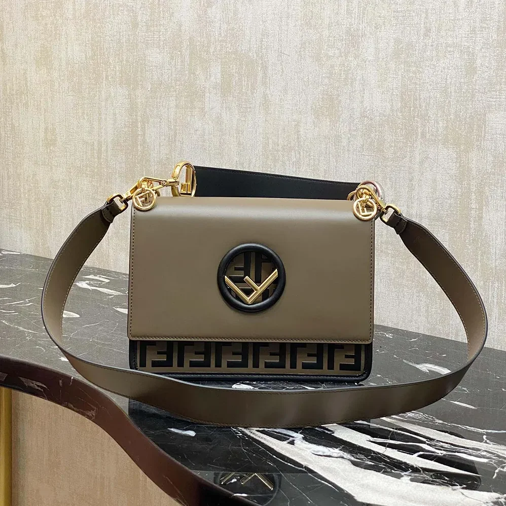 Fendi KAN I F Small Gray Leather Mini for Women in Bag in Calf