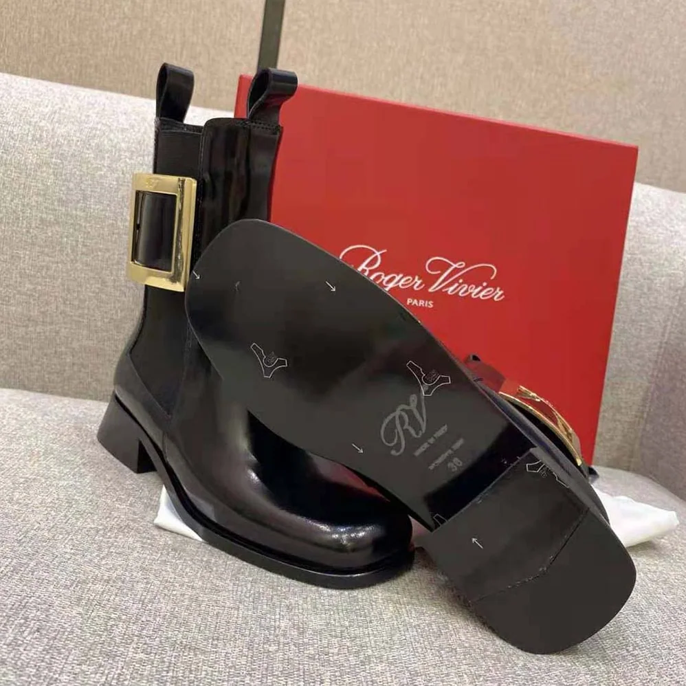 Roger Vivier Tres Vivier Metal Buckle Chelsea Booties in Leather for Women