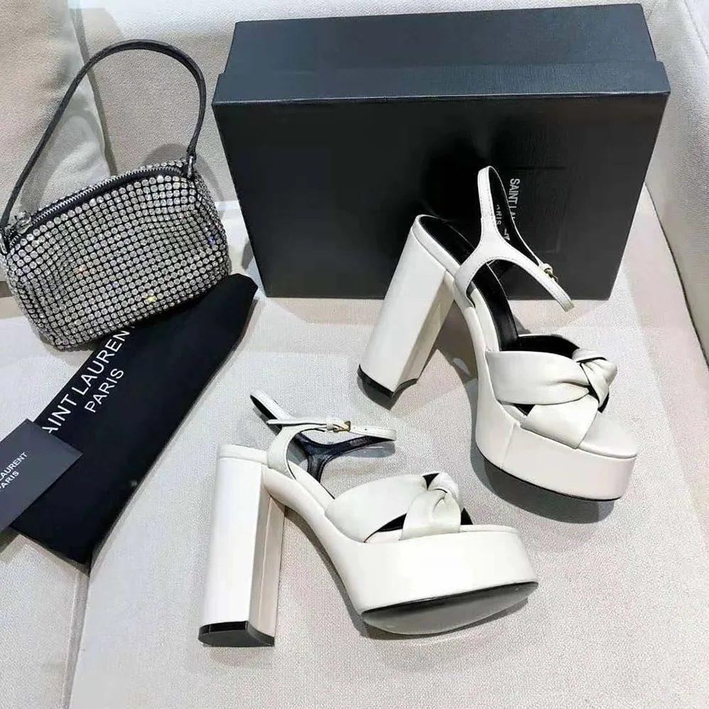 Saint Laurent YSL Bianca Sandals in Smooth Leather for Women in White