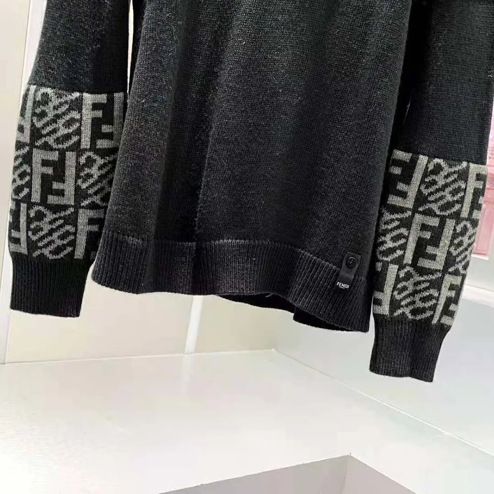 Fendi Black wool Sweater with High Collar and Long Sleeves for Men