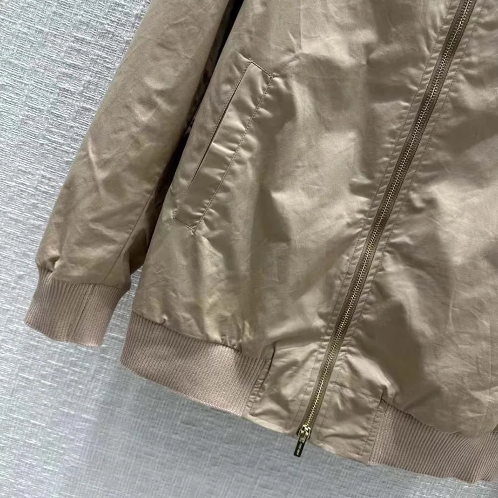 Miu Miu Chino Blouson Jacket with Embroidered Logo for Women Miu Miu Chino Blouson Jacket with Embroidered Logo for Women