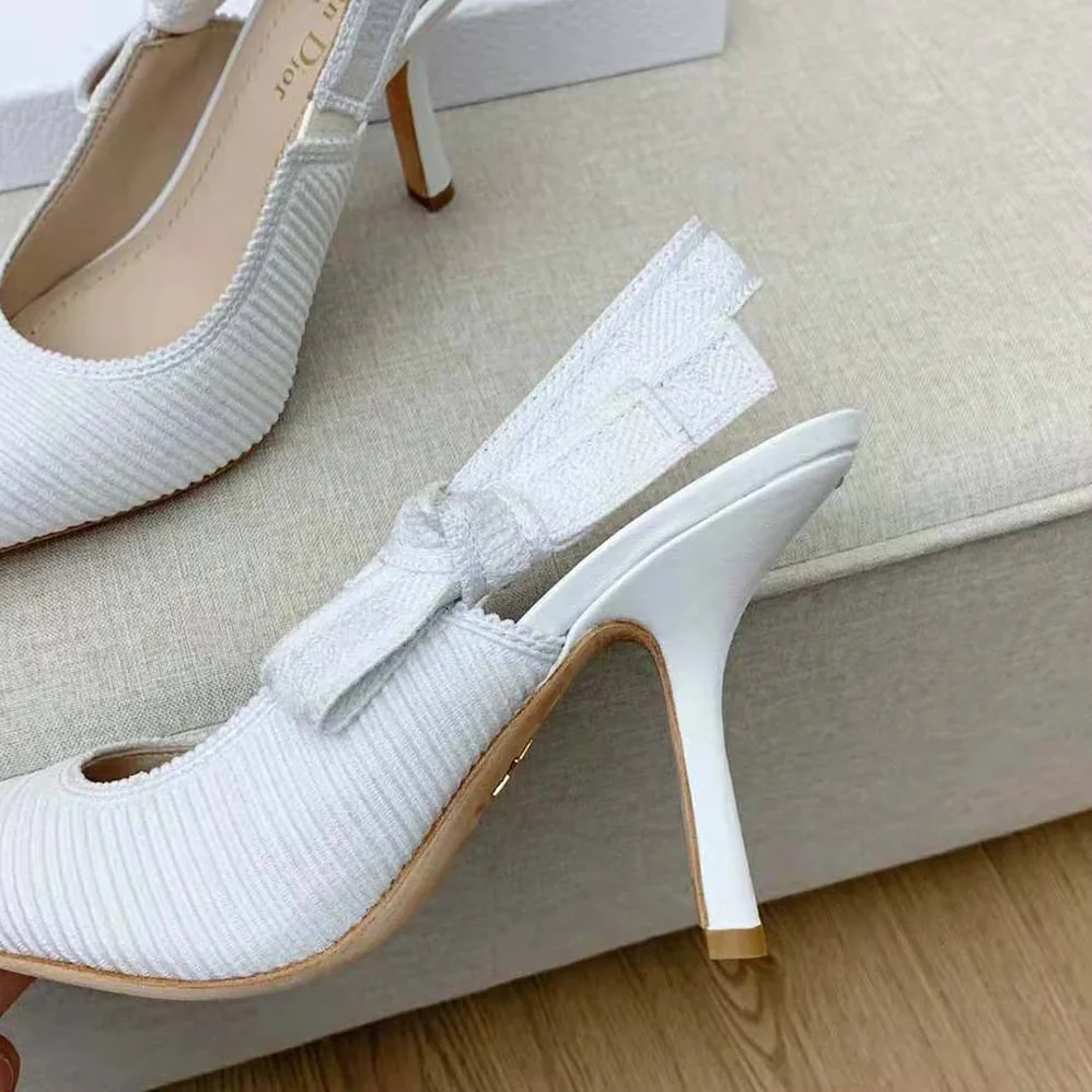 Dior J Adior Slingback Pump White Cotton Embroidery for Women Dior J Adior Slingback Pump White Cotton Embroidery for Women