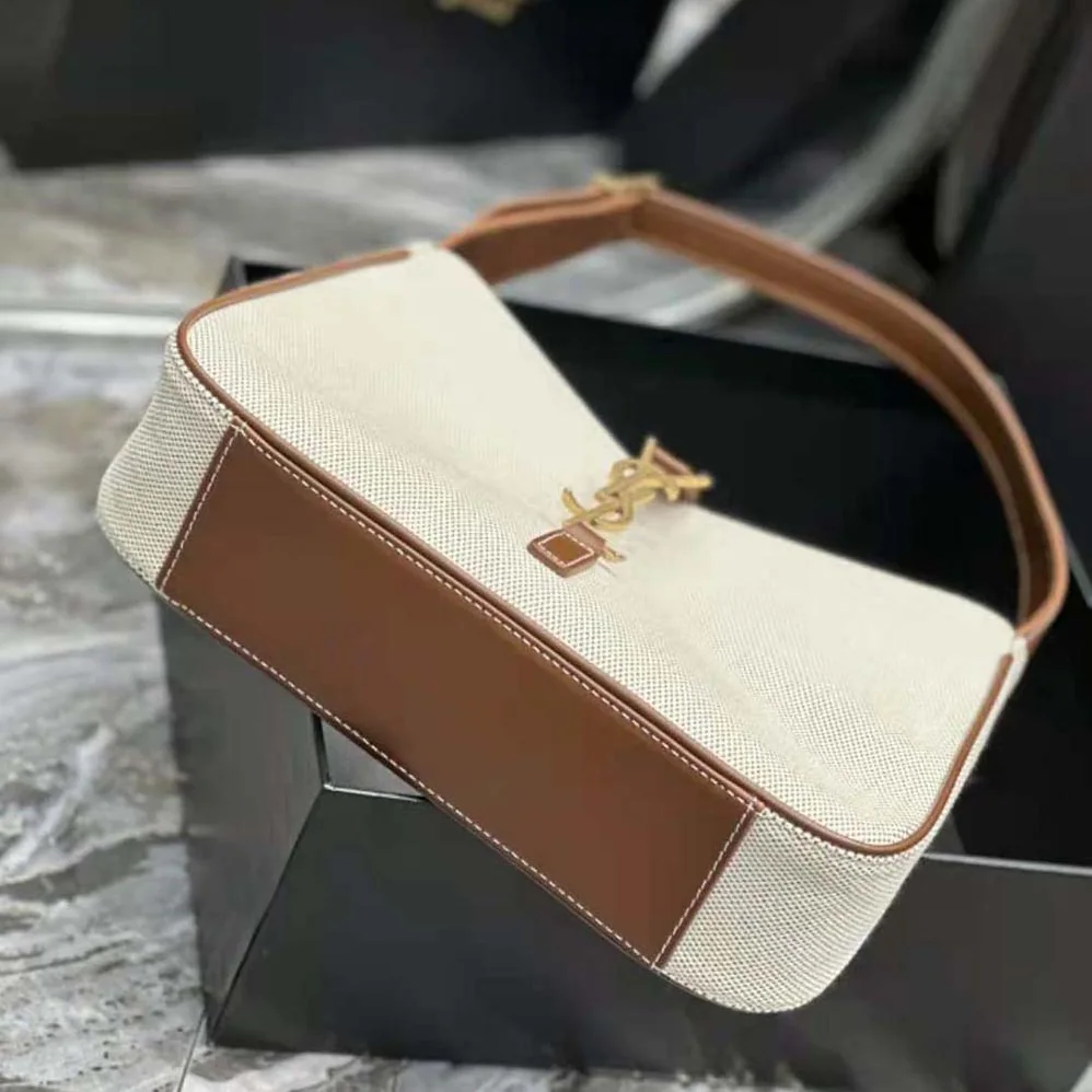 Saint Laurent YSL Le 5 à 7 in Canvas and Leather for Women in Beige