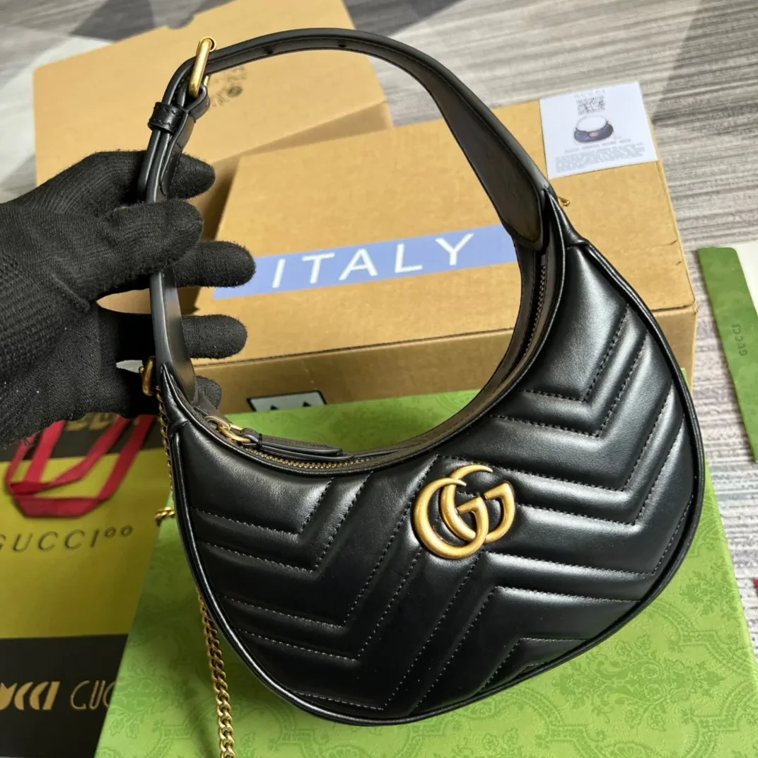 Gucci Marmont Half Moon Shaped Mini Bag Black Gucci Marmont Half Moon Shaped Mini Bag Black