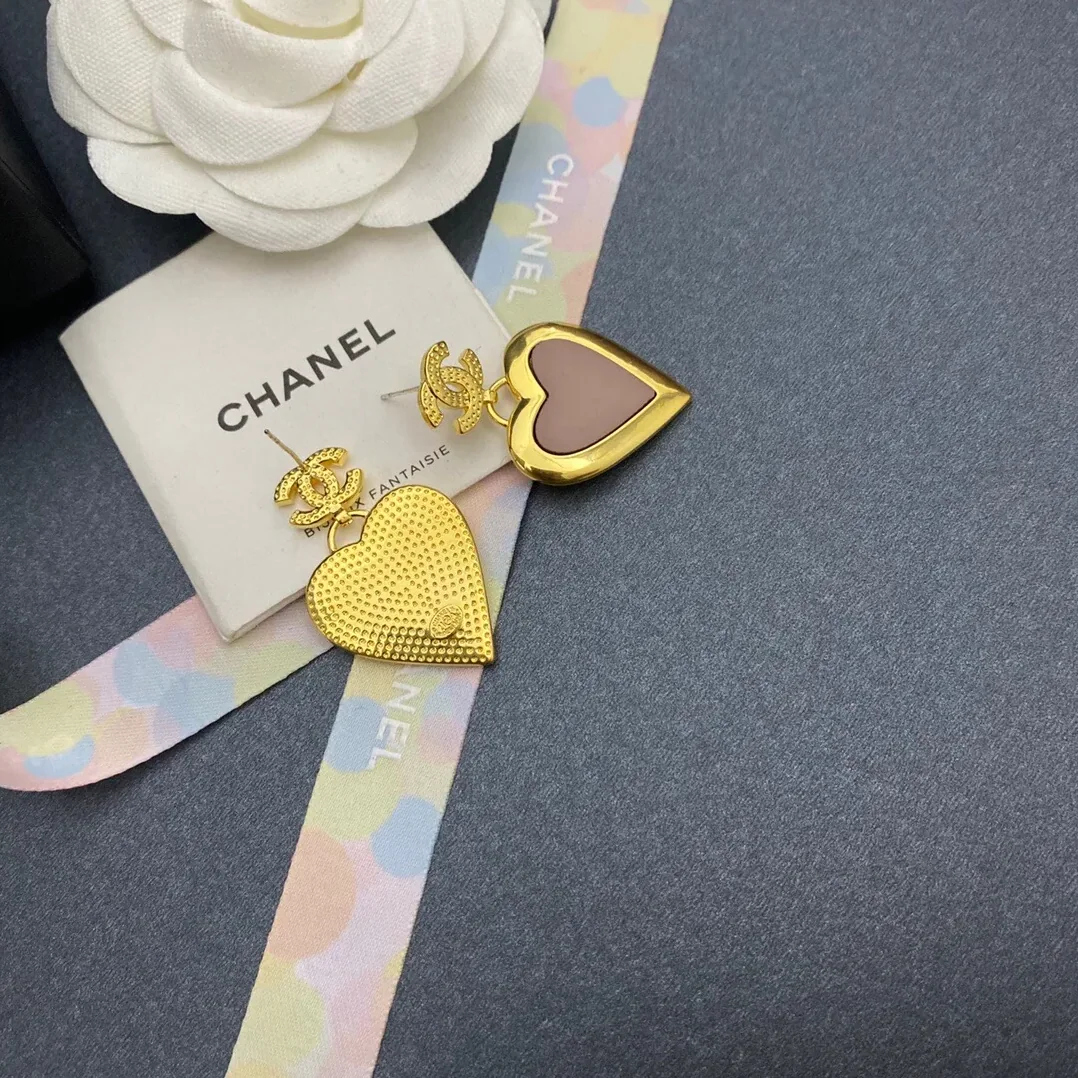 Chanel Yellow Thick Border Heart Earrings Gold Tone