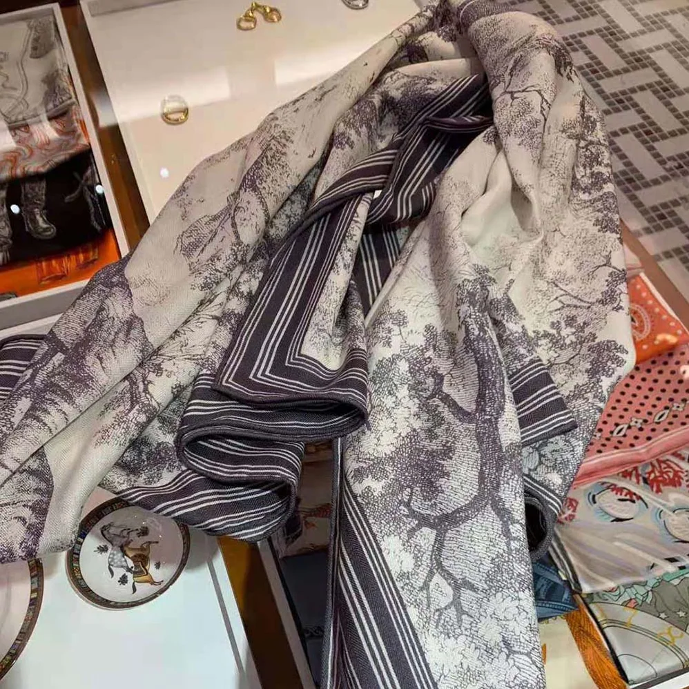 Dior Toile De Jouy Square Scarf Gray Silk Twill for Women