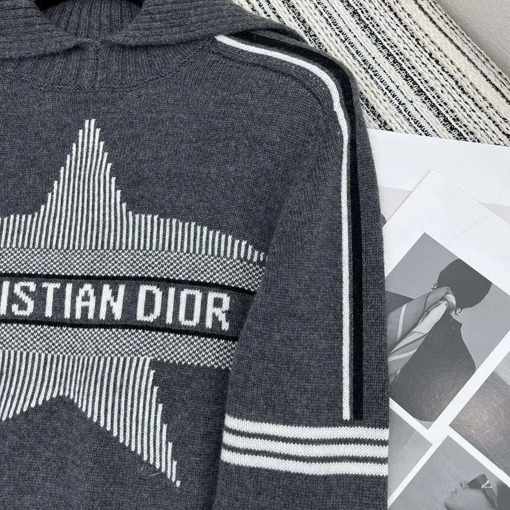 Dior DiorAlps Mock Neck Sweater Gray Virgin Wool and Cashmere Knit with White Dior Star Motif for Women