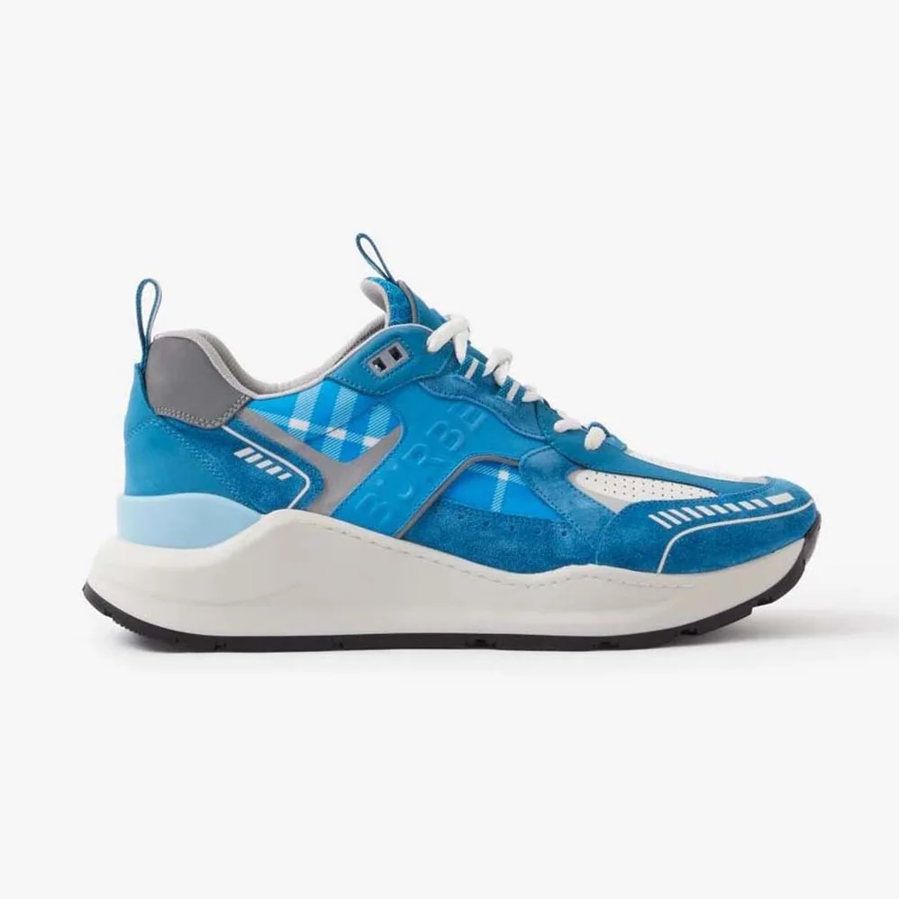 Burberry Leather Suede and Check Sneakers for Men in Blue Burberry Leather Suede and Check Sneakers for Men in Blue