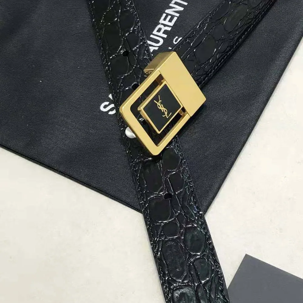 Saint Laurent YSL La 66 Buckle Belt in Crocodile-embossed Leather for Women in Black Saint Laurent YSL La 66 Buckle Belt in Crocodile-embossed Leather for Women in Black