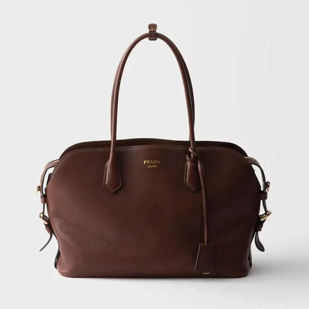 Prada Large Leather Tote Bag for Women in Dark Brown