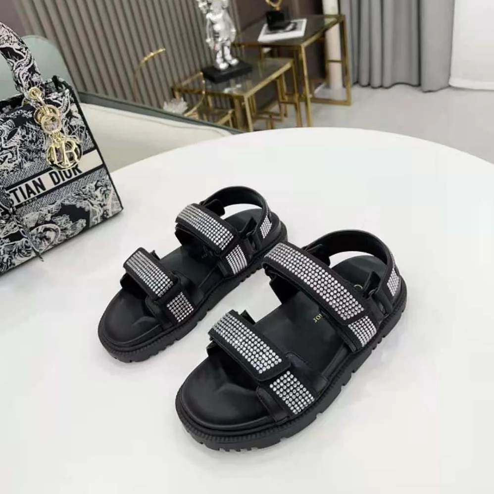 Dior Dioract Sandal Black Technical Fabric and White Resin Pearls for Women