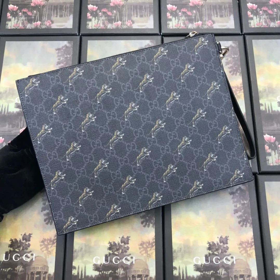 Gucci Tiger Print Pouch Light Grey Black , Pouch / for Men Gucci Tiger Print Pouch Light Grey Black , Pouch / for Men