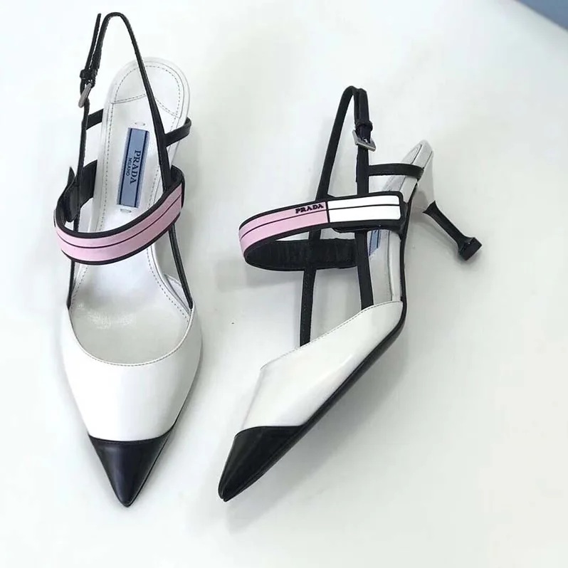 Prada Two-Tone Leather Slingbacks Shoes for Women in White Prada Two-Tone Leather Slingbacks Shoes for Women in White