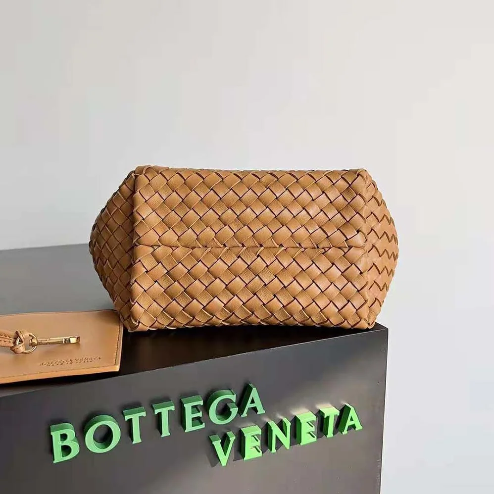Bottega Veneta Mini Cabat Intreccio Leather Tote Bag with Detachable Strap for Women in Brown