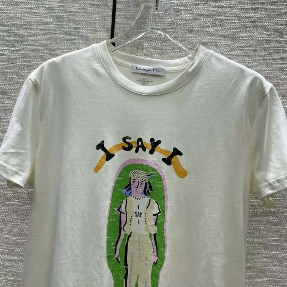 Dior ‘I Say I' T-shirt Ecru Cotton Jersey and Linen for Women