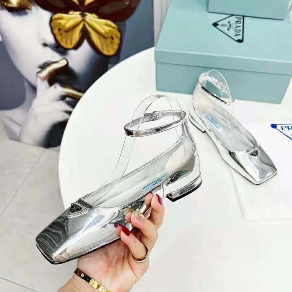Prada Metallic Leather Ballerinas for Women in Silver