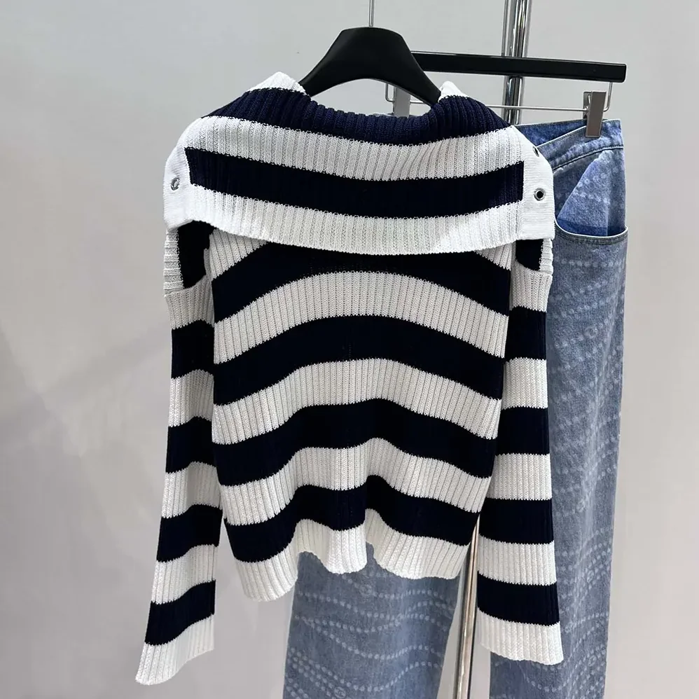 Dior Marinière Sweater White and Navy Blue Ribbed Cotton Knit for Women Dior Marinière Sweater White and Navy Blue Ribbed Cotton Knit for Women