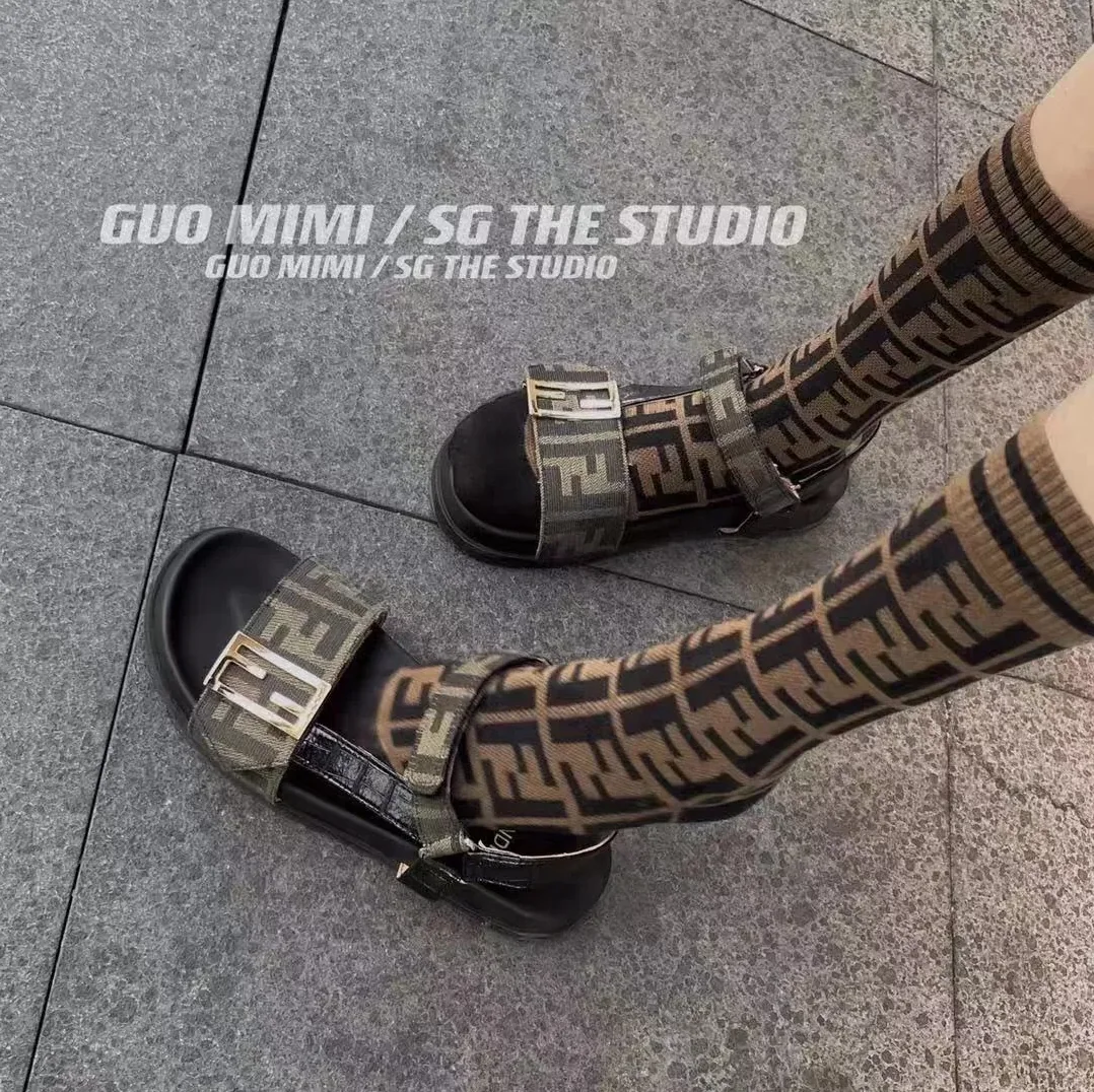 Fendi Brown FF Jacquard Sandals