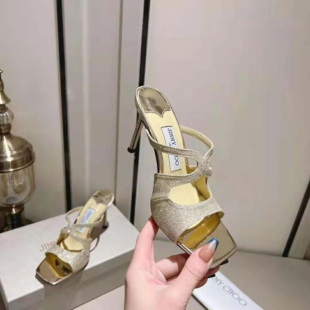 Jimmy Choo Anise 95 Platinum Ice Dusty Glitter Mules for Women Jimmy Choo Anise 95 Platinum Ice Dusty Glitter Mules for Women