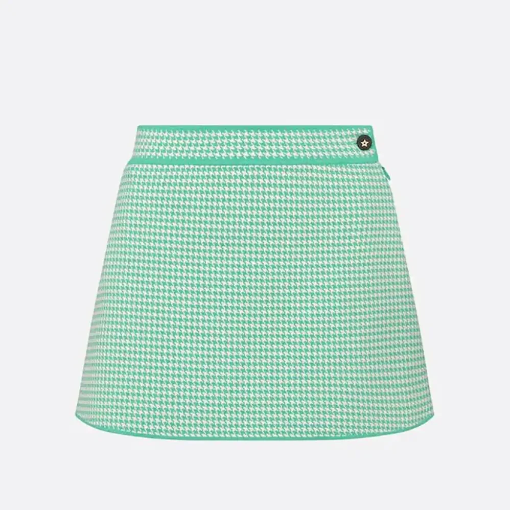 Dior Dioriviera Flared Miniskirt White and Aquamarina Houndstooth Technical Knit for Women