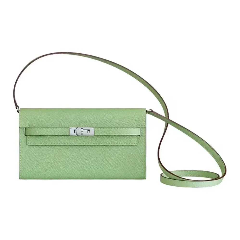 Hermes Kelly To Go in Epsom Leather for Women in Green/Silver Hermes Kelly To Go in Epsom Leather for Women in Green/Silver