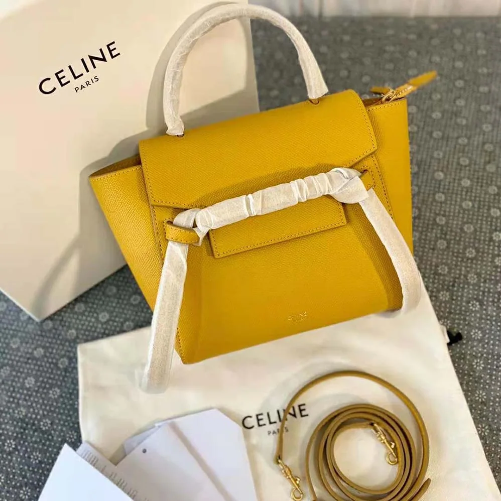 Celine Nano Belt Bag in Grained Calfskin for Women in Yellow Celine Nano Belt Bag in Grained Calfskin for Women in Yellow