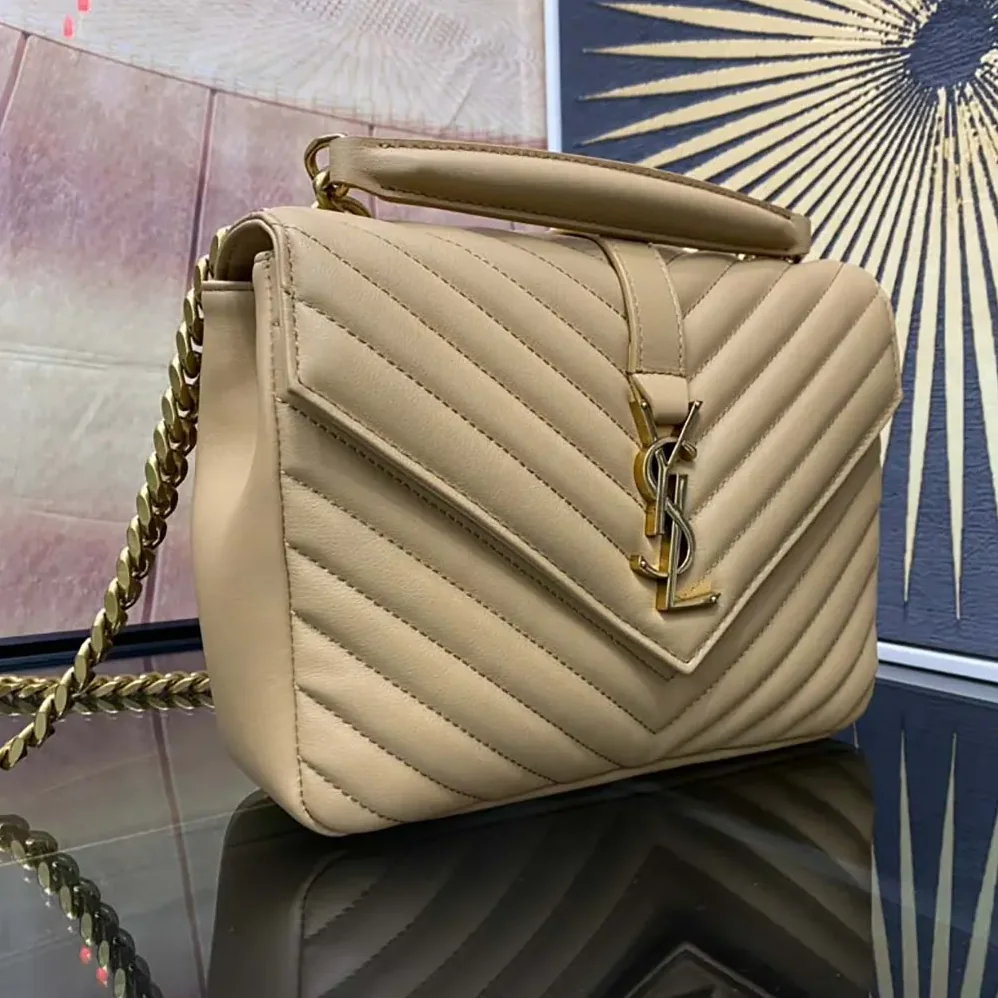 Saint Laurent YSL College Medium in Quilted Leather for Women in Beige Saint Laurent YSL College Medium in Quilted Leather for Women in Beige