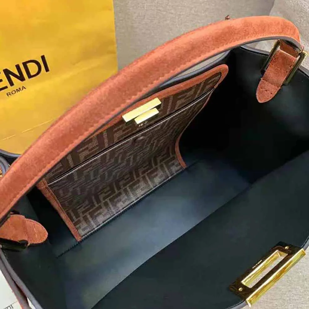 Fendi Peekaboo X-Lite Medium Brown Suede Bag for Women Fendi Peekaboo X-Lite Medium Brown Suede Bag for Women