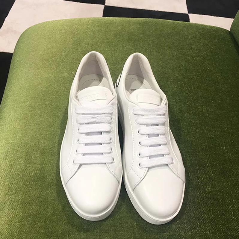 Prada Leather Sneakers Applique Shoes White for Women
