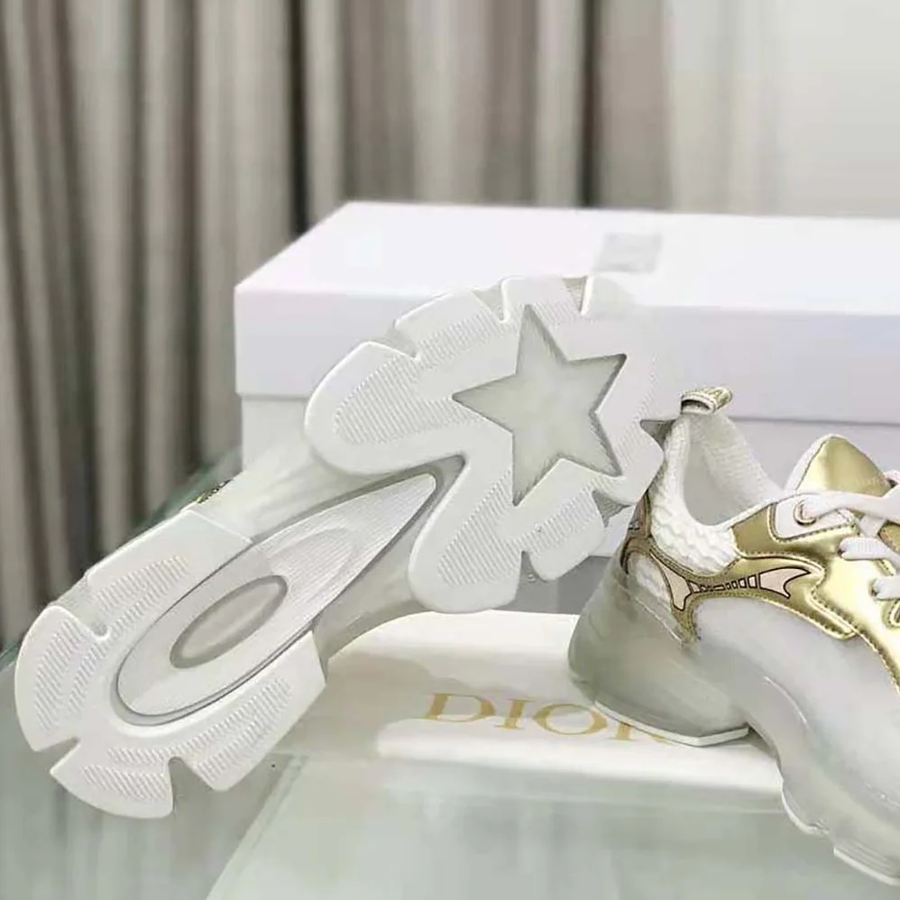 Dior Vibe Sneaker White Mesh and Gold for Women in Tone Leather Dior Vibe Sneaker White Mesh and Gold for Women in Tone Leather