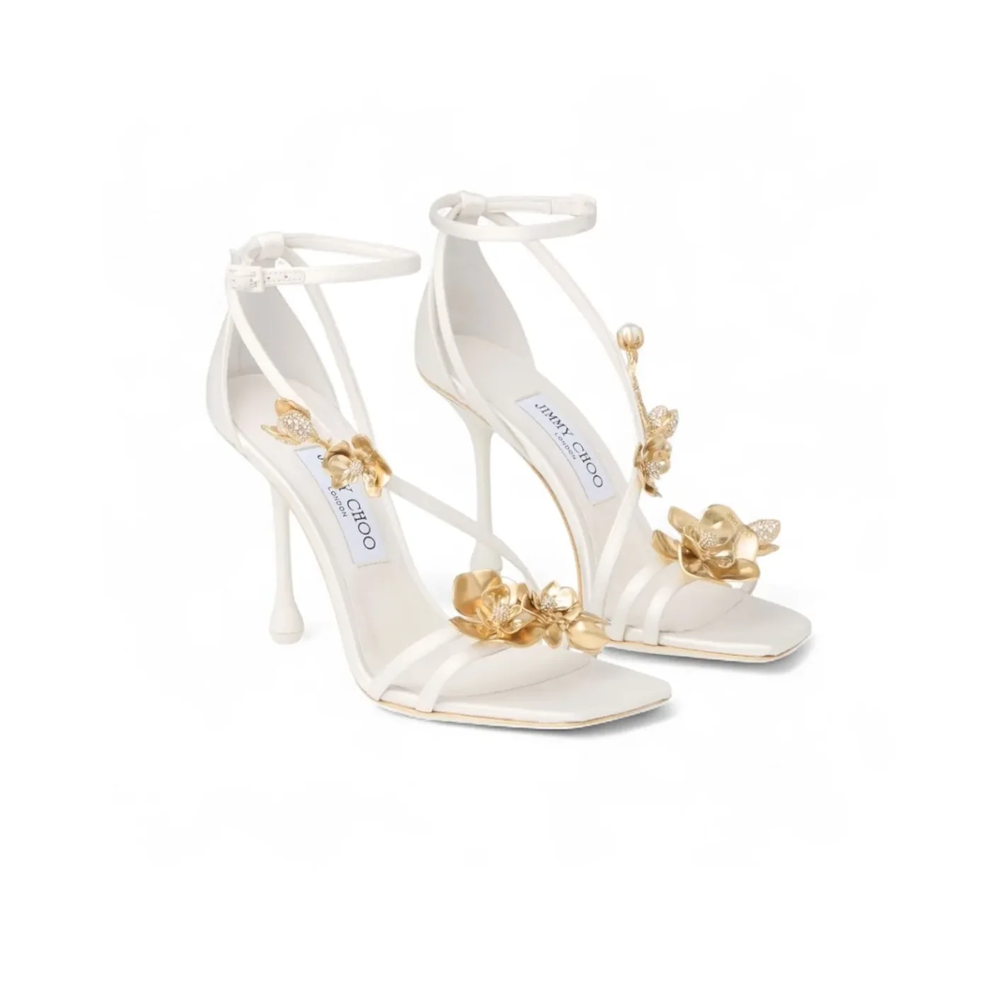 Jimmy Choo Zea 95 Flower Sandals Ivory/Metal Mix ZEA95BGU
