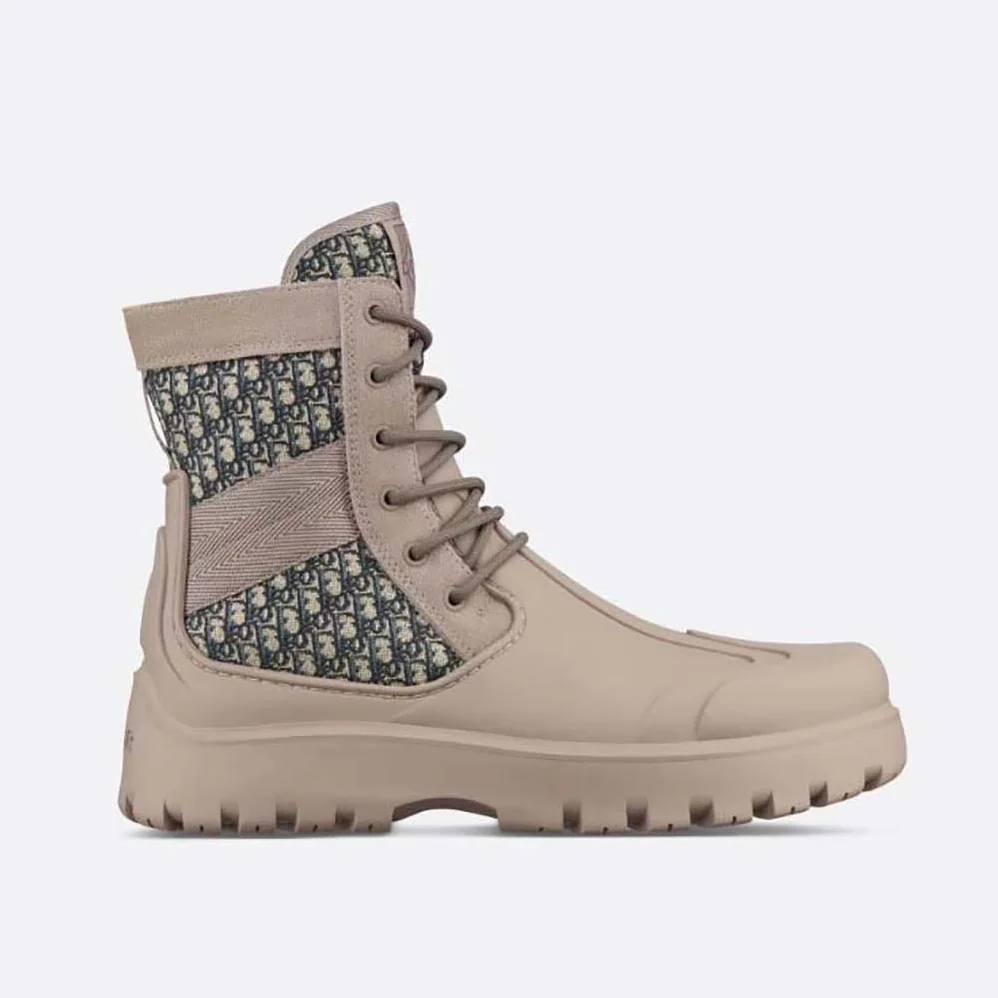 Dior Garden Lace-up Boot Beige and Black Dior Oblique Jacquard and Brown Rubber for Men