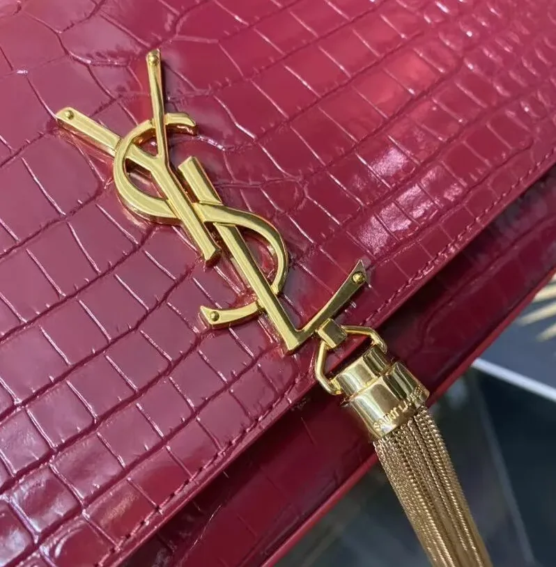 Saint Laurent Kate Small Chain Bag With Tassel In Embossed Burgundy in YSL Saint Laurent Kate Small Chain Bag With Tassel In Embossed Burgundy in YSL