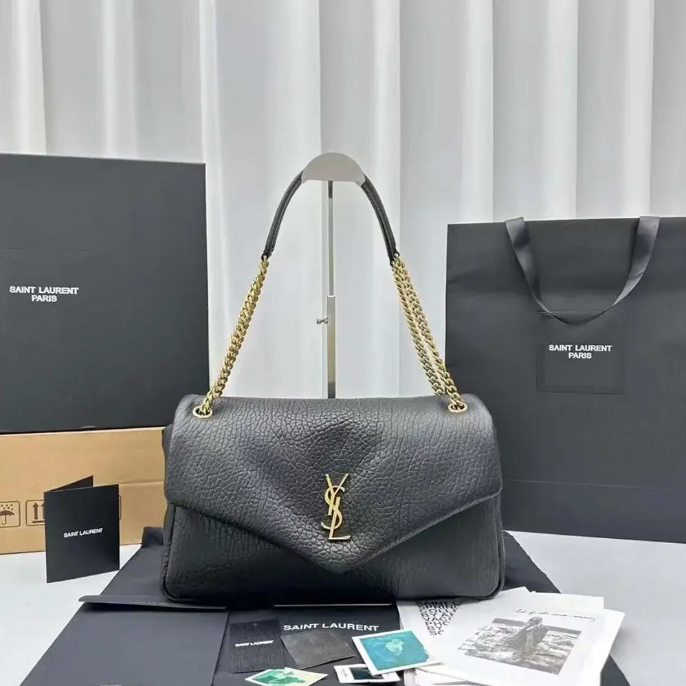 Saint Laurent YSL Calypso Large in Plunged Lambskin for Women in Black Saint Laurent YSL Calypso Large in Plunged Lambskin for Women in Black