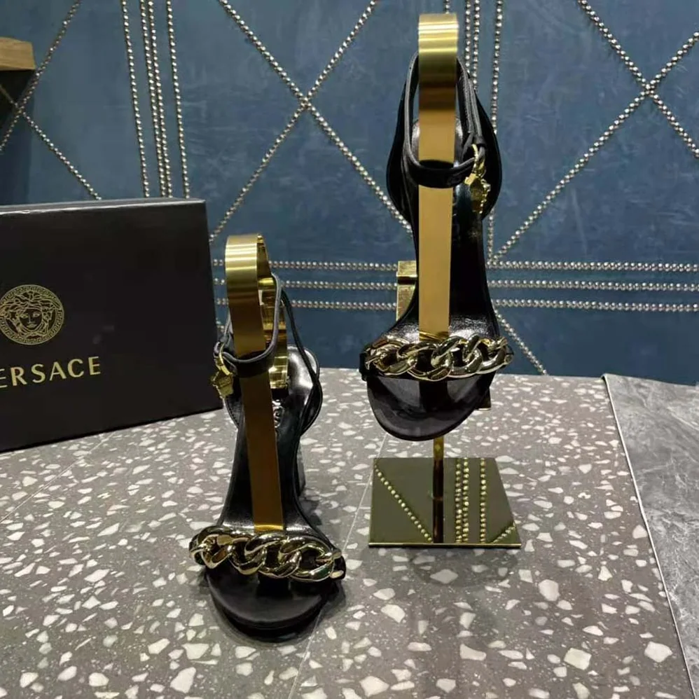 Versace Medusa Chain High Heel Sandals for Women in Black Versace Medusa Chain High Heel Sandals for Women in Black
