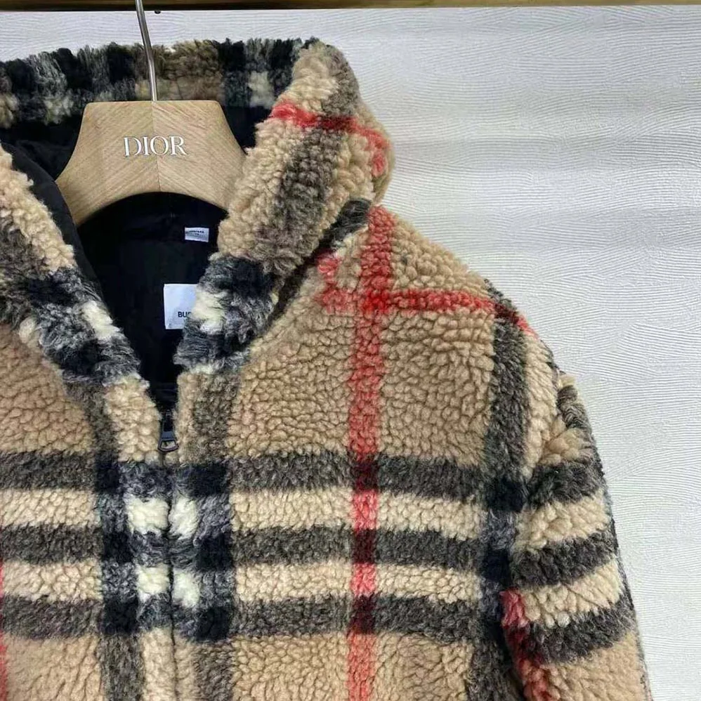 Burberry Check Fleece Hooded Jacket for Men