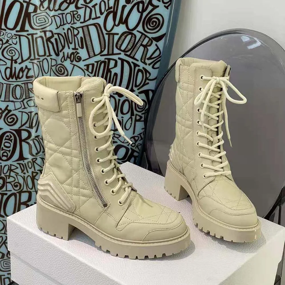 Dior D-Leader Ankle Boot White Quilted Cannage Calfskin for Women