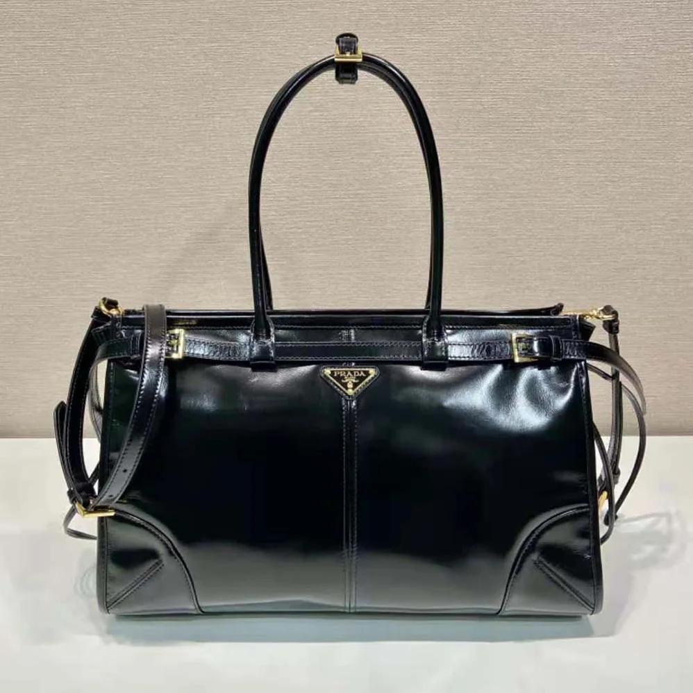 Prada Large Leather Handbag for Women in Black
