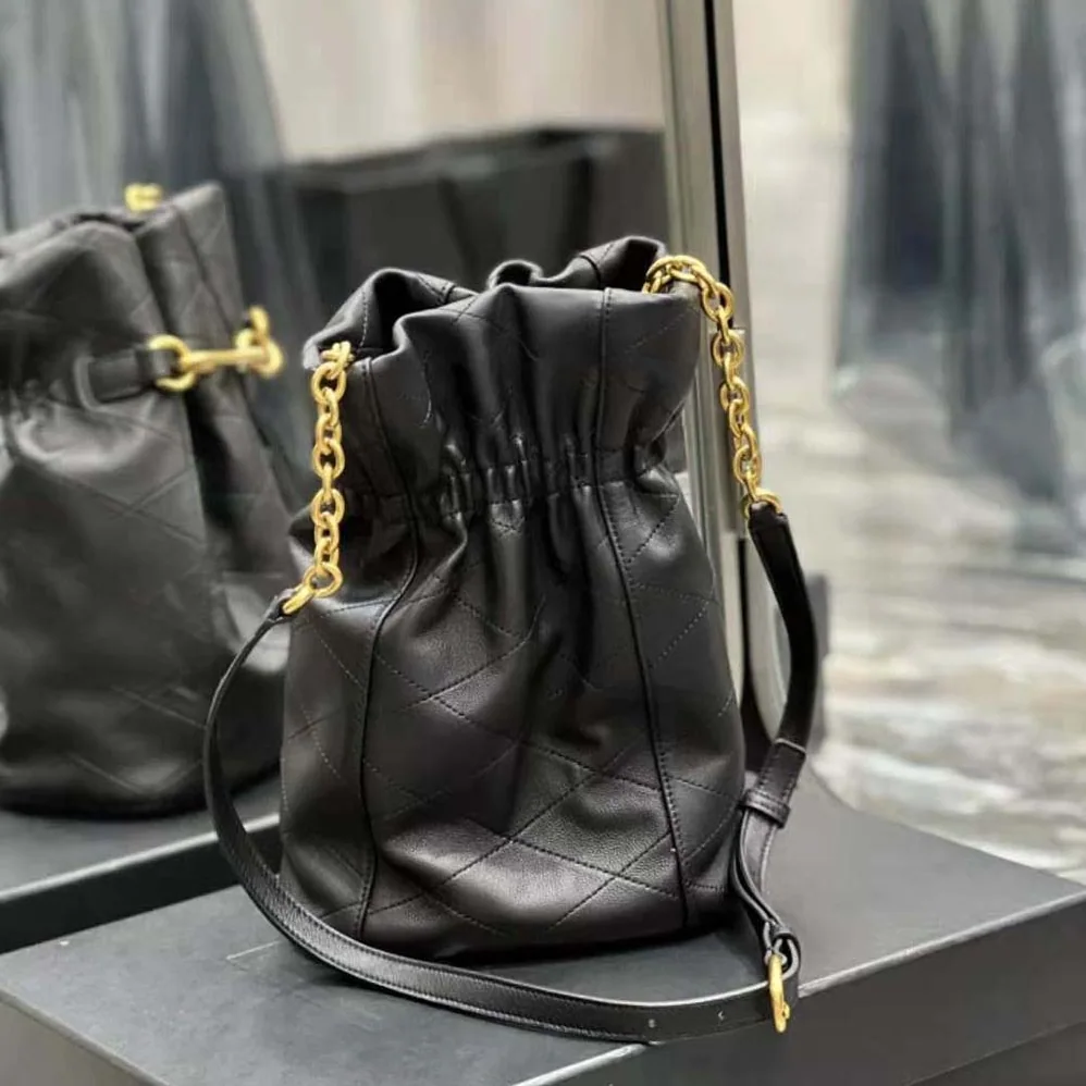 Saint Laurent YSL Le Maillon Hook Bucket Bag in Supple Leather for Women in Black Saint Laurent YSL Le Maillon Hook Bucket Bag in Supple Leather for Women in Black