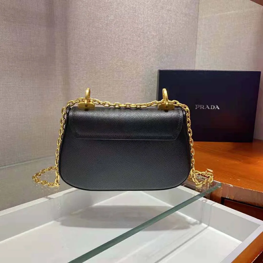 Prada Saffiano Leather Shoulder Bag for Women in Black Prada Saffiano Leather Shoulder Bag for Women in Black