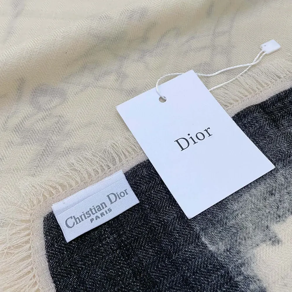 Dior Paris 90 Square Scarf Ecru and Black Silk Twill for Unisex
